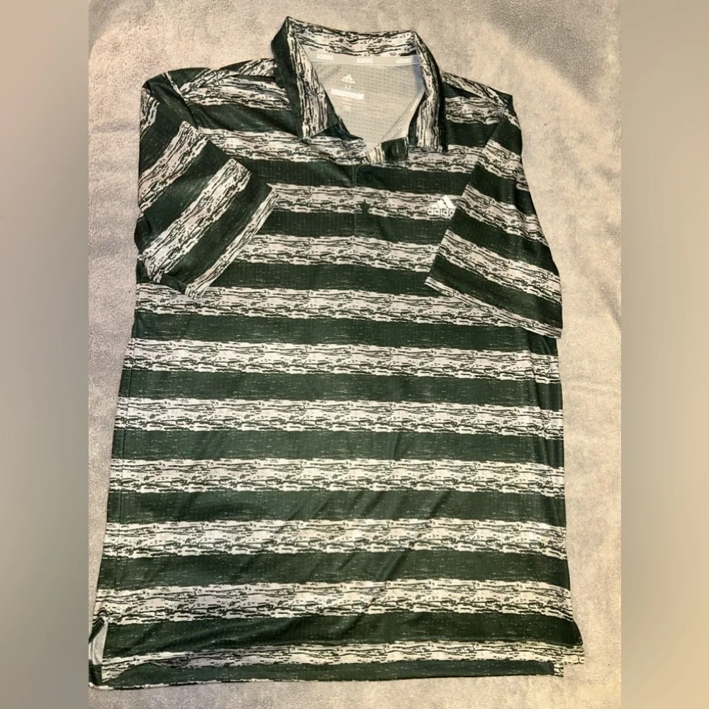 Green Striped Adidas Golf Polo Shirt. Size medium